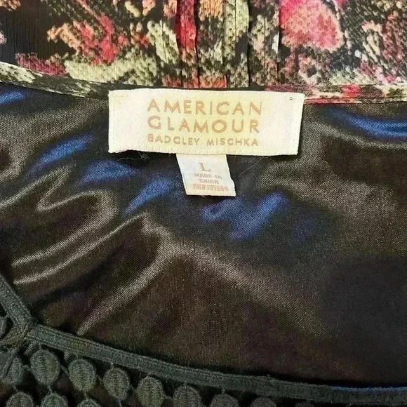 American Glamour Badgley Mischka Black Floral Long Sleeve Blouse Size Large - Picture 11 of 13